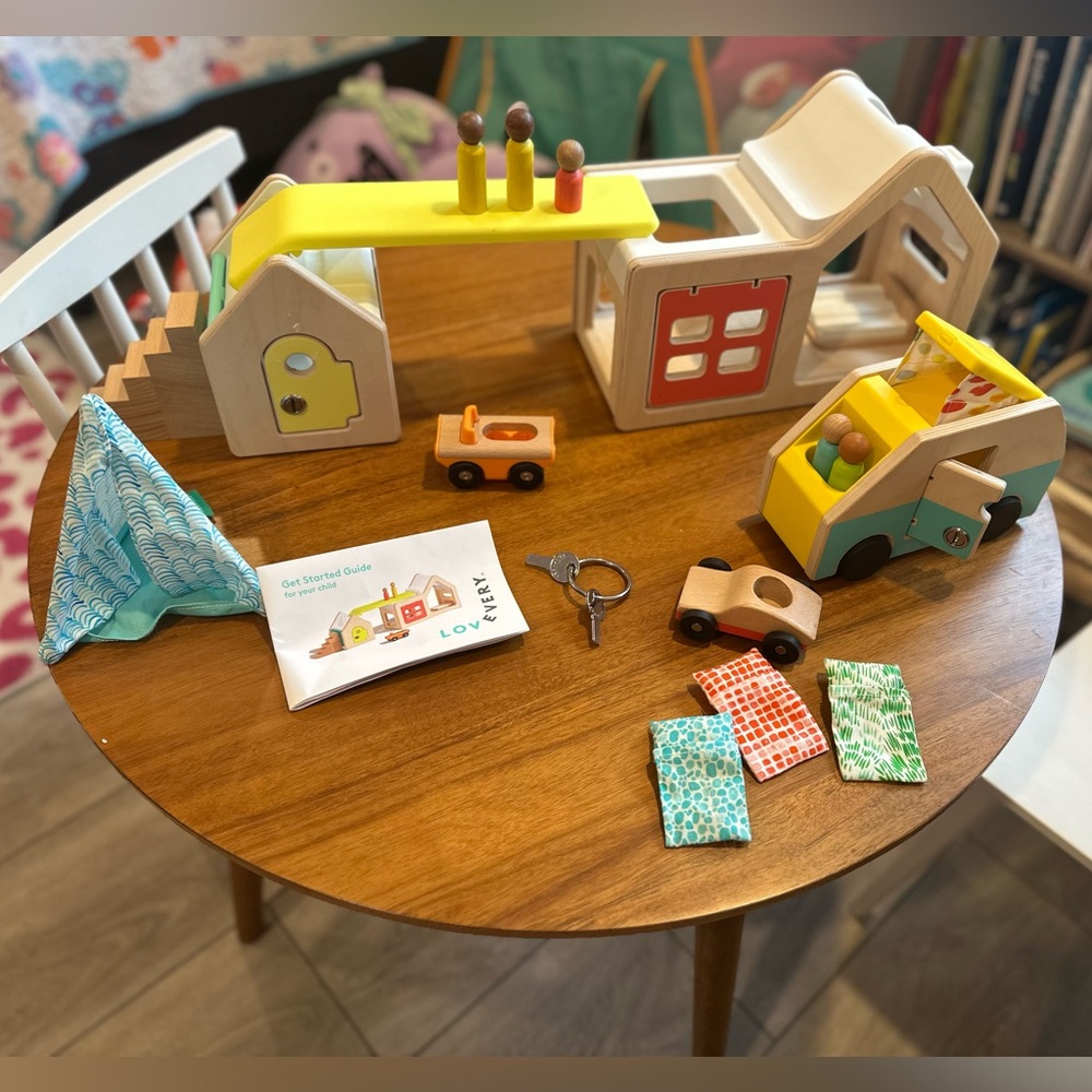 Bundle of Lovevery toys — complete house set and camping set